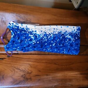 Lauren Ralph Lauren blue and white floral print sleeveless dress size 16